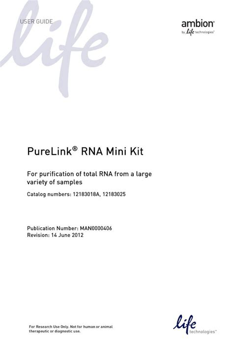 PureLink® RNA Mini Kit User Guide (MAN0000406 Rev. 3.00).
